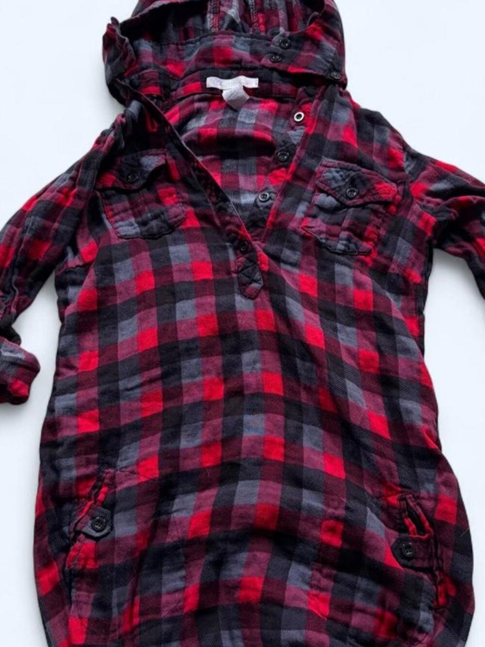 Y2K Charlotte Russe Adjustable Red Plaid Hooded Tunic Top/Dress S